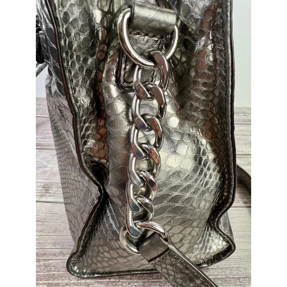 MICHAEL KORS Large Hamilton Gray Luxury Embossed Leather Satchel Shoulder Bag - Picture 6 of 17